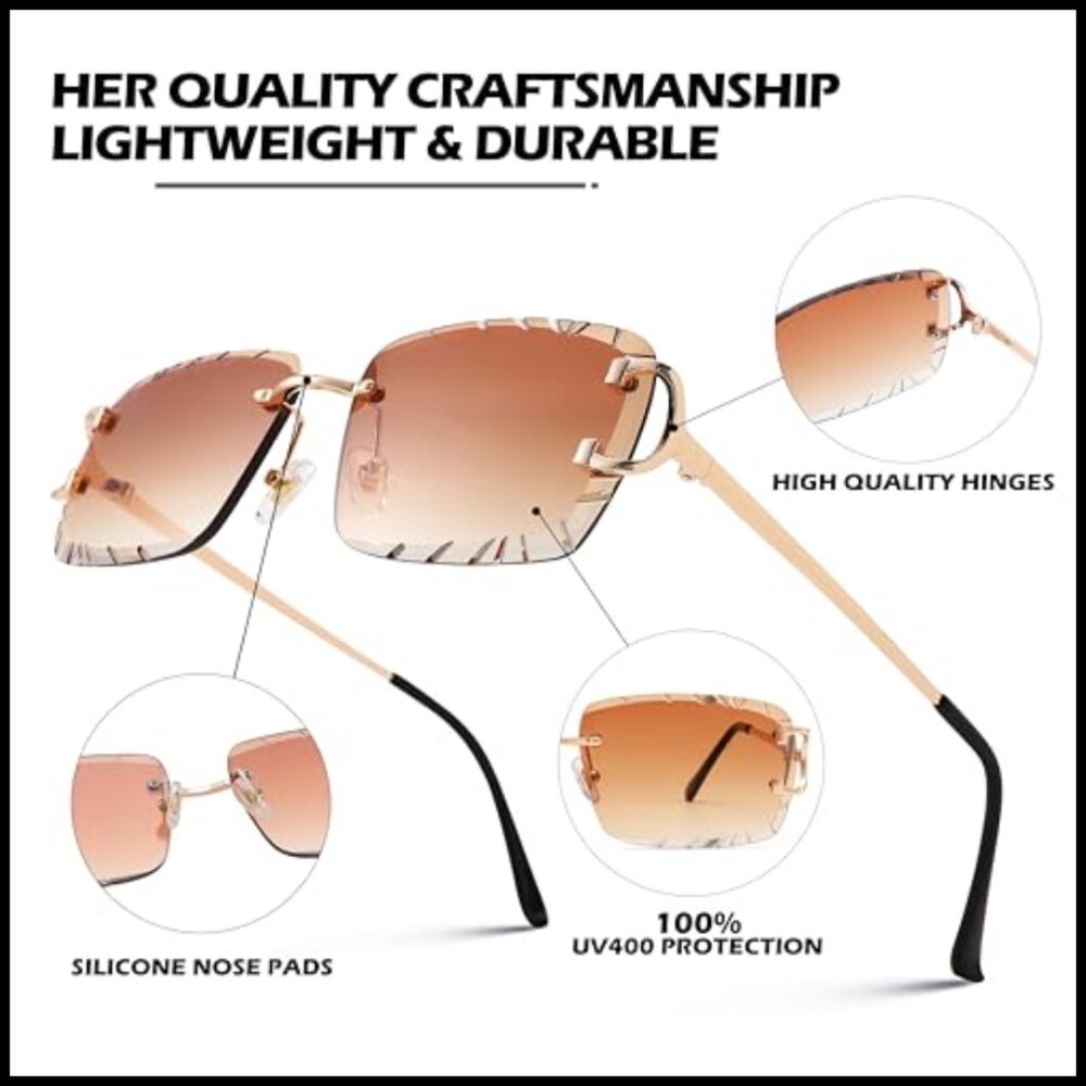 Rimless Rectangle Sunglasses Frameless Square Tre… - image 6